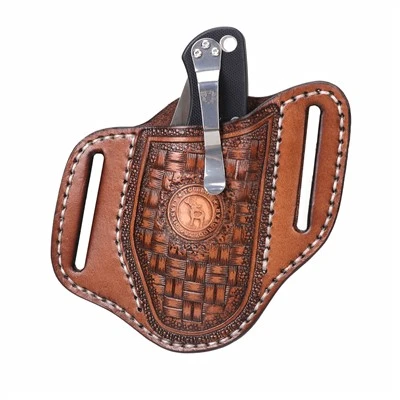Soporte para cuchillos con funda para cuchillo plegable de cuero retro