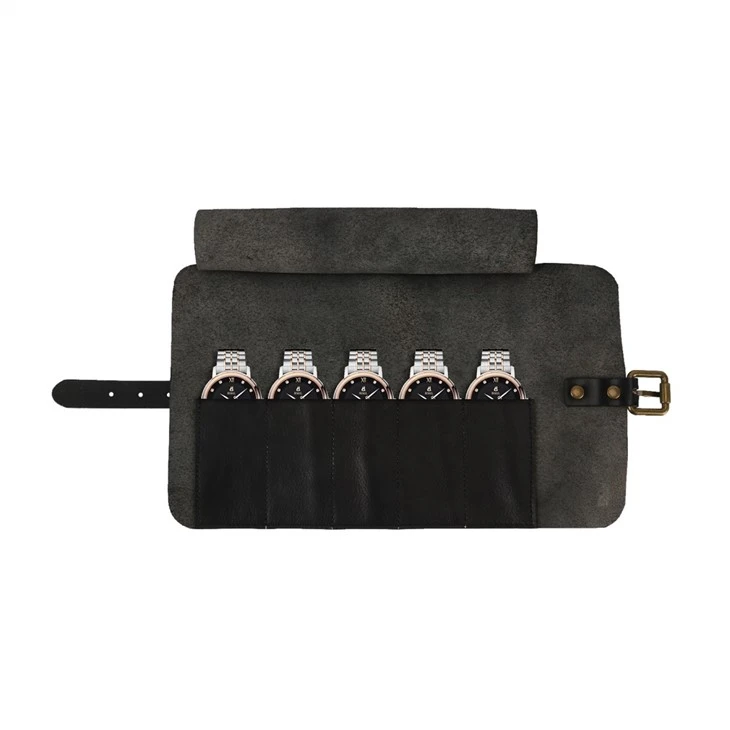 Reloj de cuero genuino y bolsa enrollable de herramientas